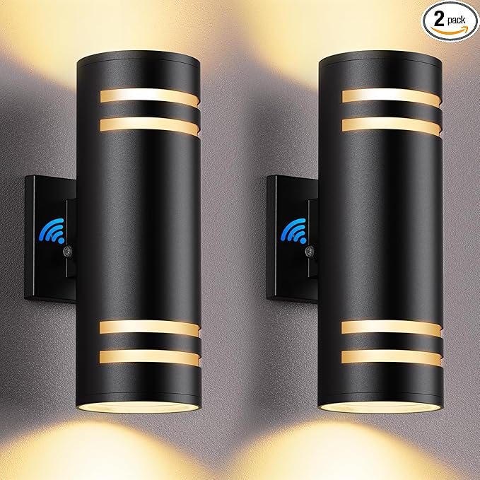 SHIMR Dusk to Dawn Outdoor Lighting 2 Pack, Modern Outdoor Wall Lights with LED Bulbs, Matte Black Exterior Lighting Fixtures Wall Mount, Up and Down Outside Lights for House Porch Garage [ETL Listed]