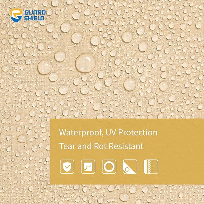GUARD SHIELD Beige Tarp Heavy Duty Waterproof 8x10 Feet Outdoor Poly Tarps Cover Thick UV Resistant Canopy Tarpaulin with Grommets 10mil