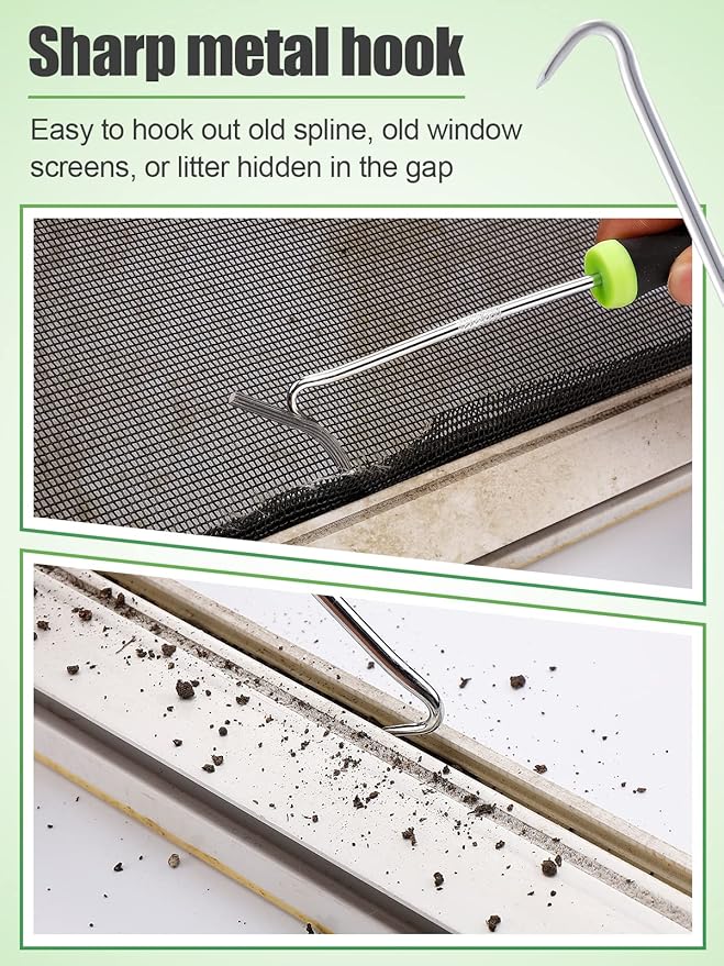 Screen Repair Kit - 3 in 1 Screen Tools Including Screen Roller Screen Spline (32 ft) Removal Hook and Instruction for Replacing & Installing Door Window Screens