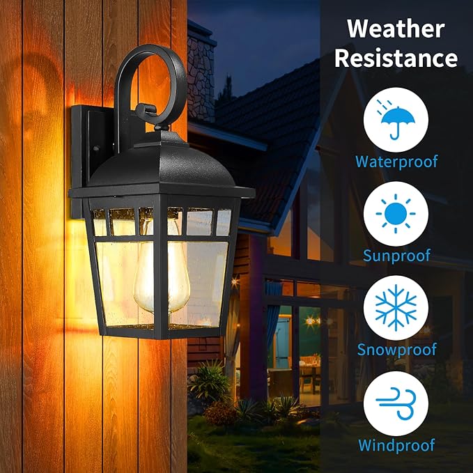 Front Porch Lights Outdoor Wall Lights Exterior Wall Sconce, Matte Black Exterior Light Fixtures with Waterproof Farmhouse Outdoor Lighting Fixtures for House Garage Porch Patio