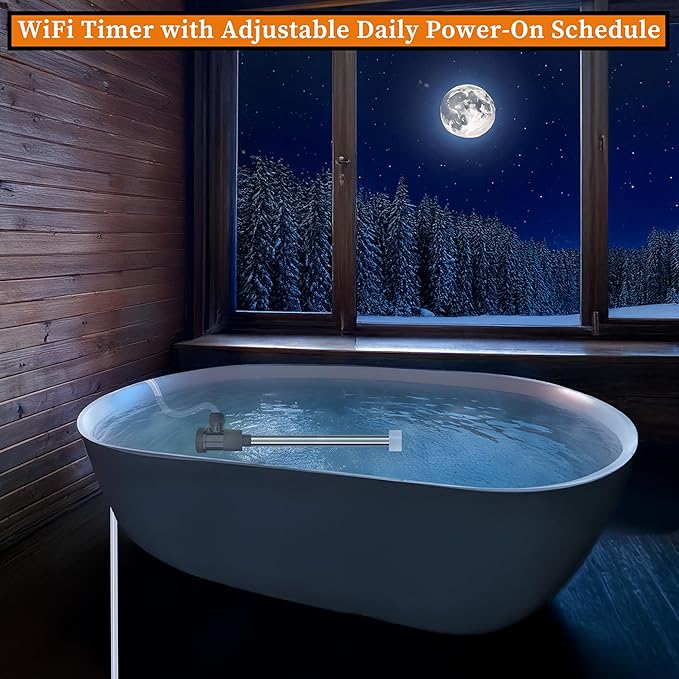 2000W Submersible Hot Tub and Pool Electric Portable Immersion Water Heater with WiFi Timer, and Auto Shut Off for Above Ground Pool, Bathtub, Swimming pool, Inflatable Pool & Baptism pool