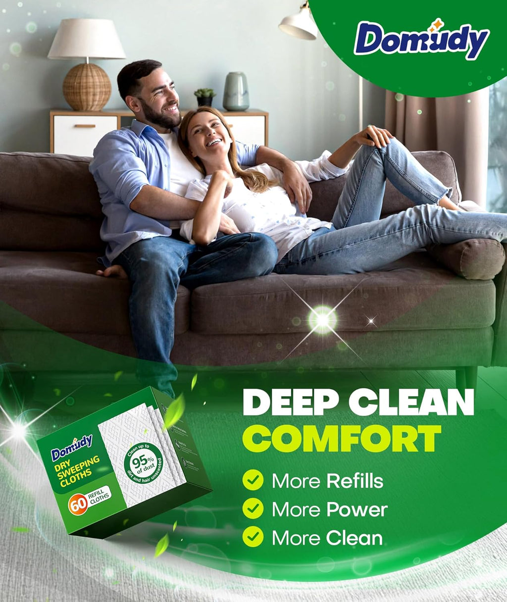 60 Count Dry Sweeping Cloths Refills for Swiffer Sweep + Mop, 4X Clean Power Sweeper Mop Pads to Clean Hair, Dirt, Dust, Disposable Unscented Dry Cloths Refills for Mopping Home, Bathroom, Kitchen