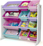 Humble Crew Kids Toy Storage Organizer with 12 Plastic Bins, White/Pink/Purple/Turquoise – Removable Bins for Playroom, Bedroom, Toddler Furniture for Boys and Girls Ages