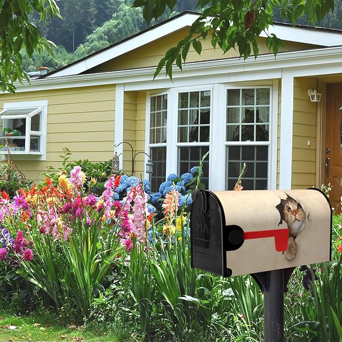 Cat Magnetic Mailbox Cover Large Size Cute Kitty Decorative Mailbox Wraps Post Box Cover Oversized for Garden Yard 21 * 25.5 Inch