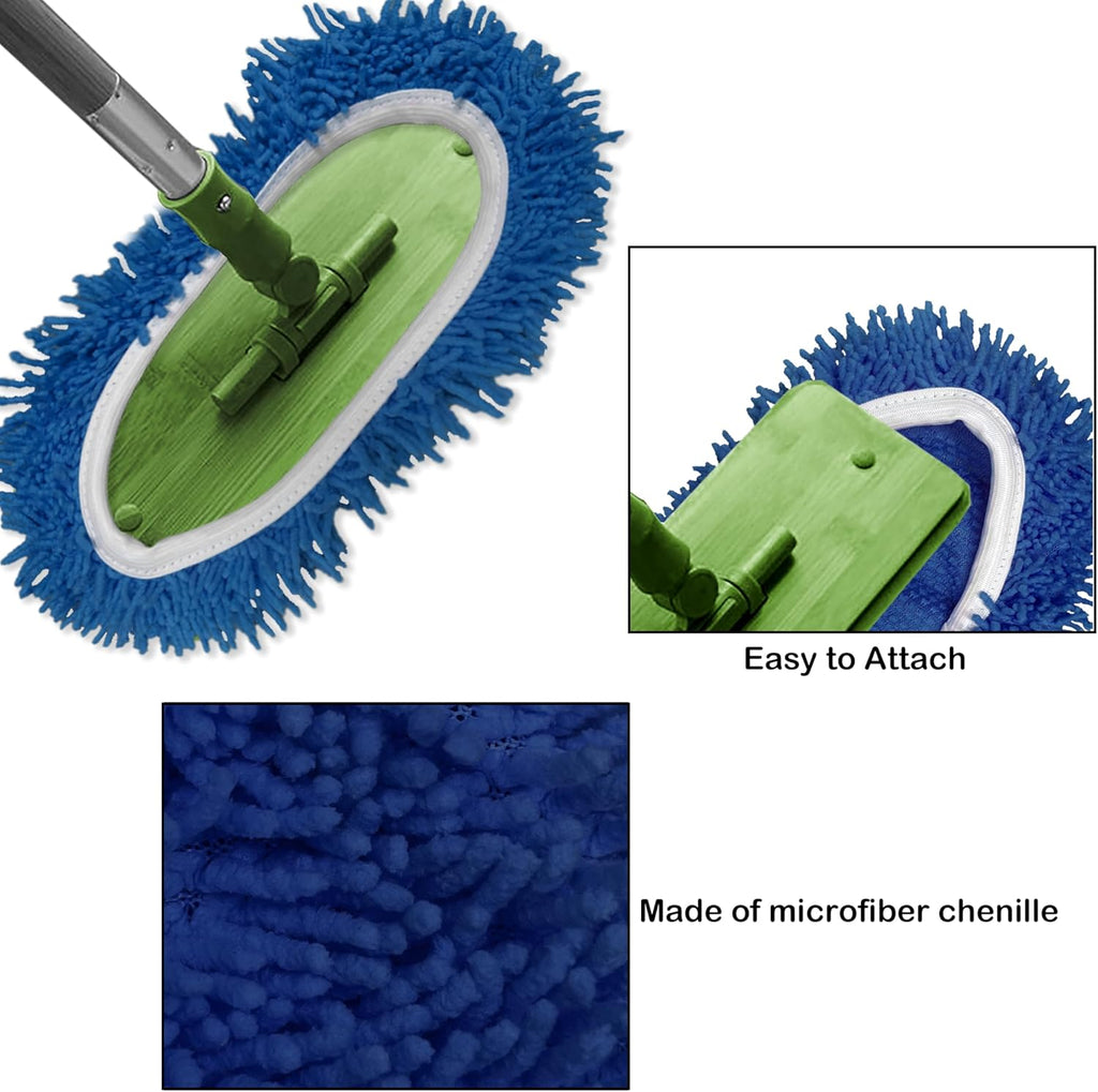 Reusable Microfiber Chenille Mop Pads Compatible with Swiffer Sweeper, Dry Sweeping Cloths & Wet Mopping Cloths, Refills for Hardwood Surface Floor Cleaning, 4 Pack (Blue)