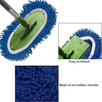 Reusable Microfiber Chenille Mop Pads Compatible with Swiffer Sweeper, Dry Sweeping Cloths & Wet Mopping Cloths, Refills for Hardwood Surface Floor Cleaning, 4 Pack (Blue)