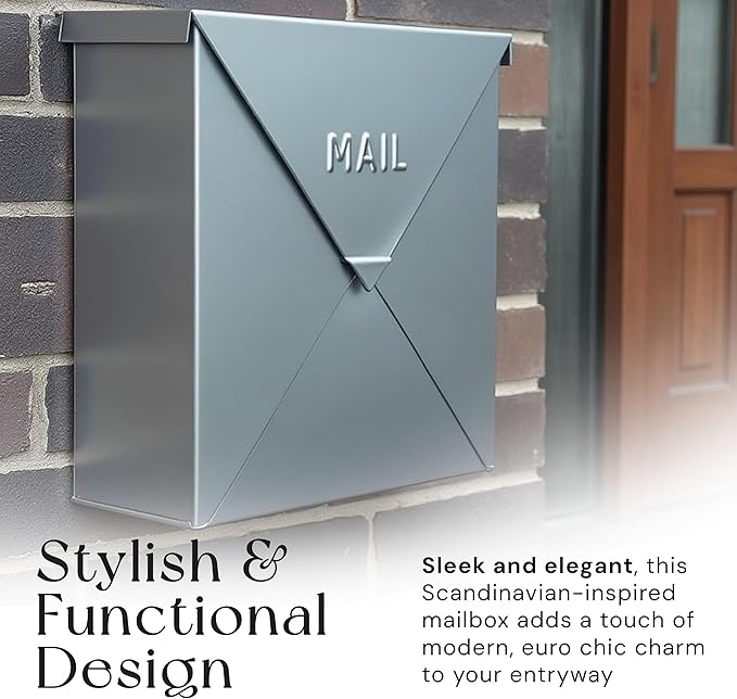 NACH Mailboxes for Outside Wall Mount, 10 x 10 x 4 inch Silver Mail Boxes for House Outside, Waterproof Mailboxes for Outside - Chicago Style Mail Box