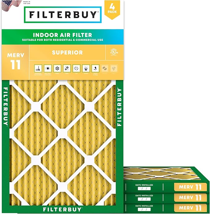 Filterbuy 15x30x1 Air Filter MERV 11 (MPR 1200) Allergen Defense Replacement (4-Pack), Electrostatic Pleated HVAC AC Furnace Filters, Made in USA (Actual Size: 14.50 x 29.50 x 0.75)