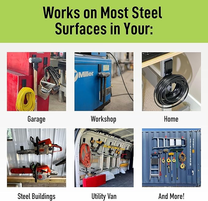 GATOR MAGNETICS MIDI 4 in Open Hooks, 25 lb Heavy Duty Magnetic Hooks for Steel Surfaces, Patented Easy-Release, Non-Slip Grip – Storage & Organization, Garage, Shed, Home, Cleaning Tools - 3 Pack