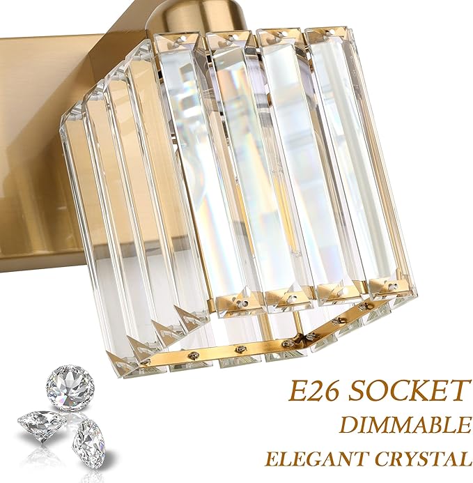 Aipsun Bathroom Lighting Fixtures Modern Crystal Vanity Light Brass 4 Light Bathroom Vanity Light (Exclude Bulb)