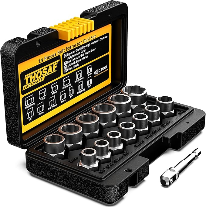 Impact Bolt & Nut Remover Set,14 Pieces Bolt Extractor Tool Set, 3/8" Drive Impact Bolt & Nut Remover Socket Tool Kit, Stripped For Damaged, Frozen, Studs, Rusted, Nuts & Screws, Tools Gifts for Men