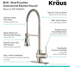 KRAUS Britt Commercial Style Spot Free Stainless Steel Pre-Rinse Kitchen Faucet with Deck Plate and Soap Dispenser, KPF-1690SFS-KSD-31SFS