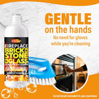 Fireplace Cleaning Set Fireplace Soot Remover with Scrub Brush for Brick, Stone, Rock, Tile, and Marble – Nonabrasive Brick Cleaner, Gentle Formula for Bricks & Glass Indoor and Outdoor -16.91 oz