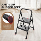 KINGRACK 2-Step Ladder, 800lbs Folding Step Stool with Anti-Slip Wide Pedals and Handrail, Sturdy Steel Ladder for Home, Kitchen, Indoor & Outdoor, Black