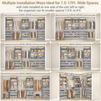 Aheaplus Closet System with 12 Drawers, 8.5-11.5Ft Wood Closet Organizer System with 4 Hanging Rods & 3 Towers, 4Ft & 6Ft L-Shaped Walk-in Closets Wardrobe Organizer Clothes Rack, Set of 3, Grey1