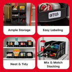 IRIS USA Extra Large Stackable Storage Bins, 6-Pack, 13"L x 10"W x 8"H, |Made in USA|, Plastic Open Front Shelf Bin for Organizing Parts, Hardware, Tools, Supplies, Garage Shelf, Pantry - Black