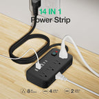 Surge Protector Power Strip - 8 AC Outlets & 6 USB Ports (4A/2C), 1080J Extension Cord with Multiple Outlets, 2-Sided Outlet Extender, 5FT Extension Cord, Wall Mount for Travel, Dorm Room