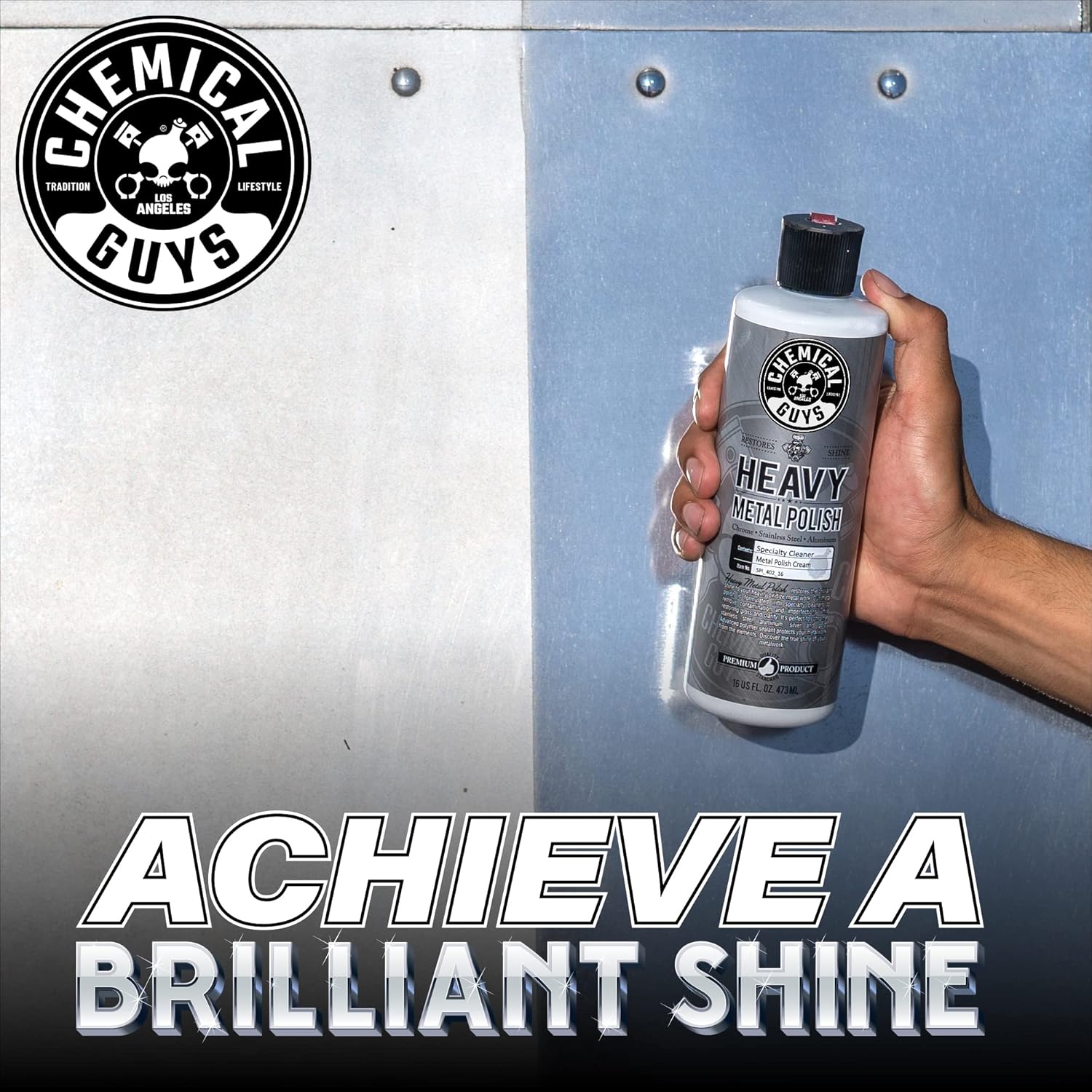 Chemical Guys Heavy Metal Polish Restorer and Protectant - Cleans, Restores, and Protects Chrome, Aluminum, Stainless Steel, and More, Safe for Cars, Trucks, Motorcycles, RVs, and Boats - 16 oz
