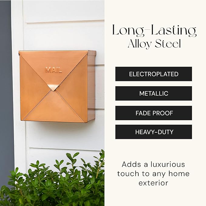 NACH Chicago Copper Extra Large Mailbox, Rust Resistant Large Mailboxes for Outside Wall Mount, Large Metal Mailbox, Wall Mount Mailbox, Extra Large Capacity Mailbox, 12 x 12 x 4.8 inches, MB-6301CP