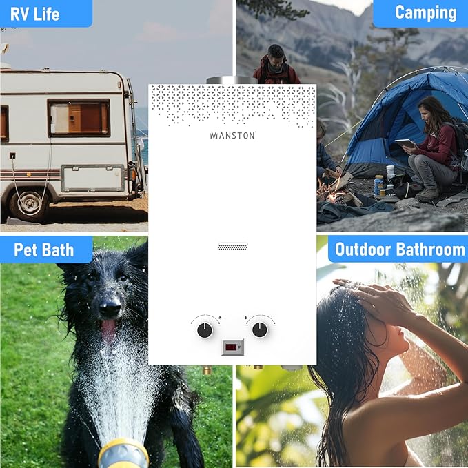 Water Heater Tankless, VANSTON Propane Water Heater Outdoor, 10L 2.64 Portable Water Heaters, Instant Hot Water, Overheating Protection, Easy Installation & Lightweight for RV, Camping