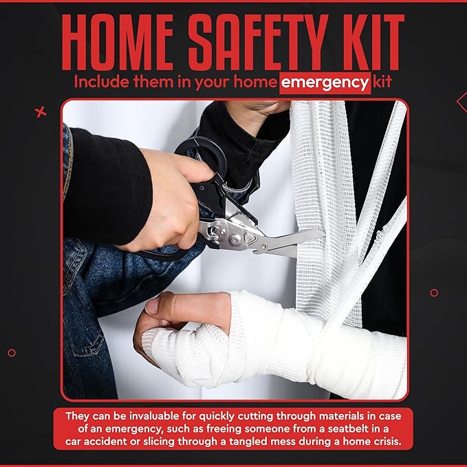 Heavy Duty 6 in 1 Multipurpose Emergency Trauma Shears Scissors with Holster - Outdoor Camping Rescue Tools with Glass Breaker & Strap Cutter Stainless Steel Foldable Scissors Pliers Silver