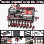 Power Tool Organizer Wall Mount, Metal 4 Layer Heavy Duty Metal Power Tool Storage Rack, Garage Drills Storage Shelves with Screwdriver Holder Plier Holder (Black, 8 Drills Holder)