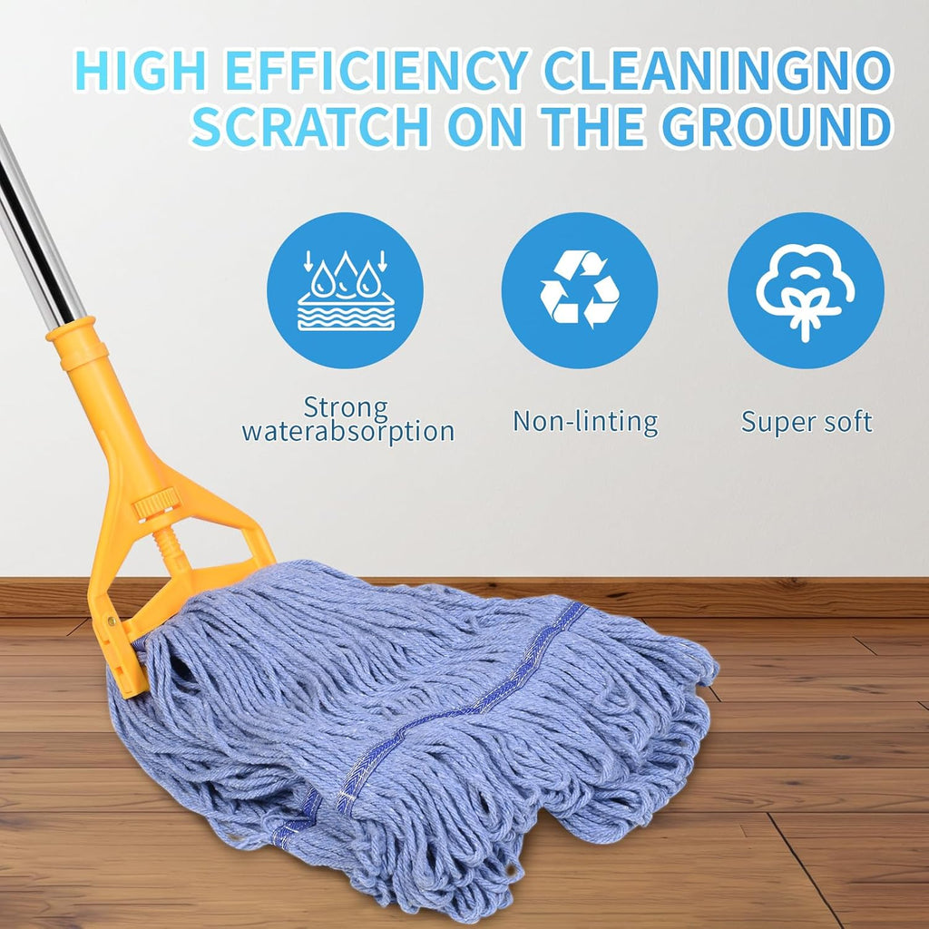 Commercial Mop, 63Inch Handle Heavy Duty Industrial Mop Looped-End String Wet Mops for Floor Cleaning for Warehouse, Workshop, Garage, Office, Home, Deck(1 Mops Head)