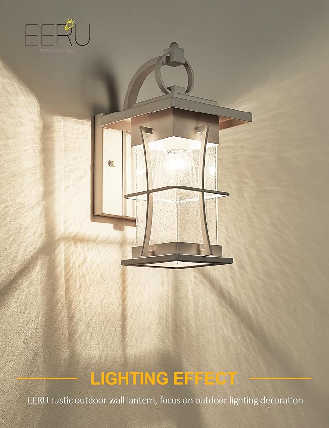 White Outdoor Wall Light Dusk to Dawn Lantern Exterior Fixtures Wall Mount Porch Sconce Light with Photocell Sensor Waterproof Modern Outside House Lighting for House, Patio, Garage, E26 Base