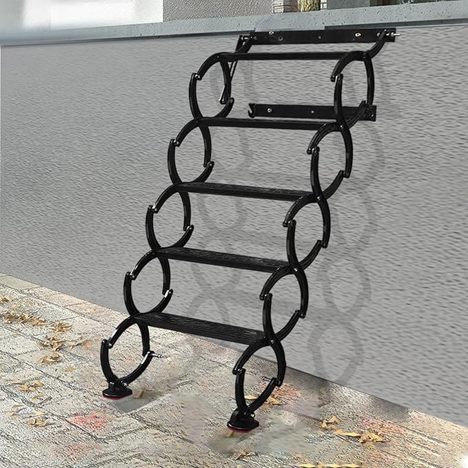 5 Steps Wall Mounted Attic Ladder, Indoor Attic Stairs Pull Down System, Metal Telescoping Step Ladders, Anti-slip Retractable Folding Stair, Loft Extension Steps Staircase for Garages(white, 5 Steps)