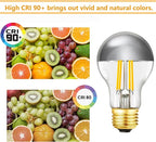 Half Chrome Light Bulb 6W (60 Watt Equivalent), Dimmable A19 Decorative LED Edison Bulb, 4000K Neutral White, E26 Silver Tipped Light Bulb,A60,AC120V, Pack of 4