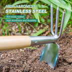 Berry&Bird 2IN1 Hand Tools Hoe and Cultivator, Stainless Steel Garden Hand Tiller and Pickaxes with Wooden Handle, 14''Weeding Hoes for Digging, Loosening Soil, Cultivating, Planting and Farming Tool