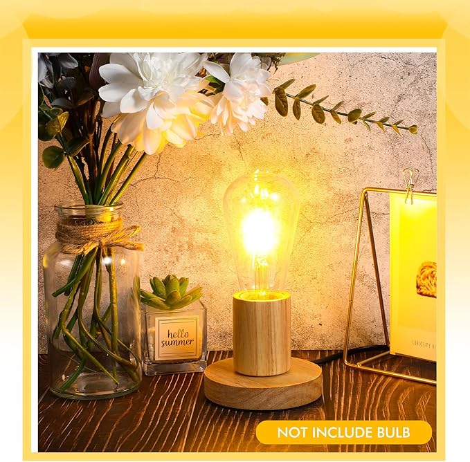 Tuanse 2 Pcs Polished Metal Desktop Lamp Base E26 E27 Screw Light Bulb Holder Sockets Night Light Base Lamp Replacement for Holding Bulb 6 Feet Cord on Off Switch Plug(Wood Color)