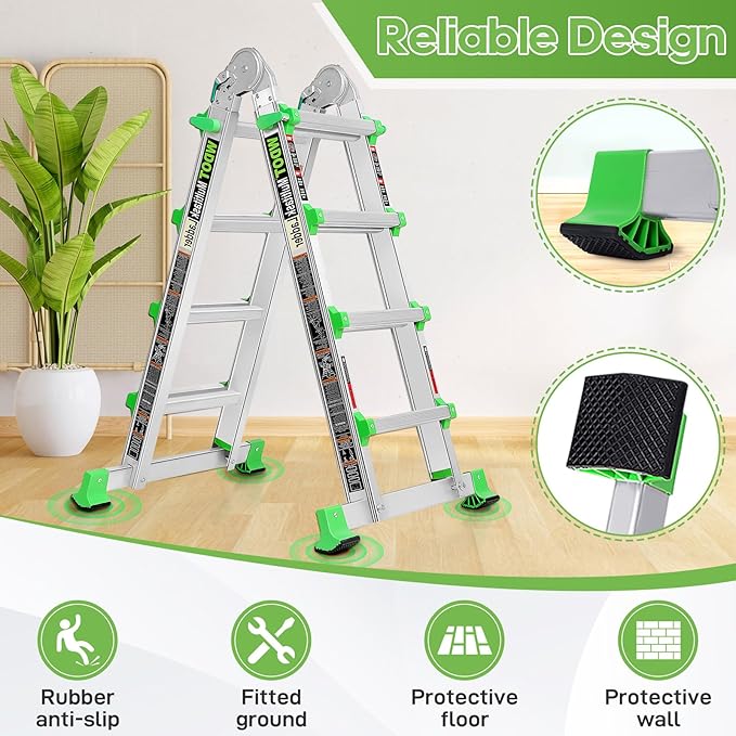 Ladder, Extension Ladders for Home Stairs 14 Ft, 4 Step Multi Position A Frame Ladder with Stabilizer Bar, Compact Folding, 330 lbs Telescopic Aluminum Adjustable Ladders, Escaleras para Casa