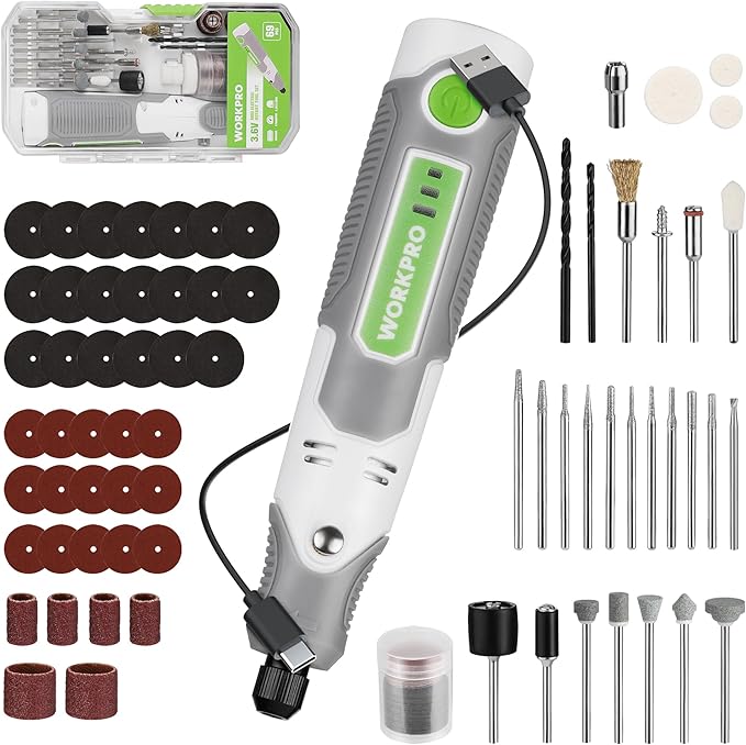WORKPRO Cordless Rotary Tool Kit with 71pcs Accessories, 3 Variable Speeds, USB Rechargeable Mini Rotary Tool for Engraving, Sanding, Polishing, Carving, Cutting, DIY Crafts