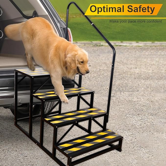 RV Steps with Handrail, 4 Steps Ladder Hot Tub Steps with Handrail, Portable Stairs Steps for 5th Wheel RV, Mobile Home Stairs Outdoor RV Step