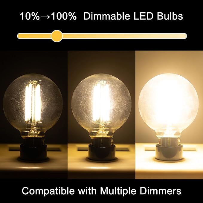 G16.5 Led Bulb, Small Round Edison Light Bulbs, Dimmable E12 Globe Clear Vanity Light Bulbs, 5w 4000k Vintage LED Filament Edison Bulb