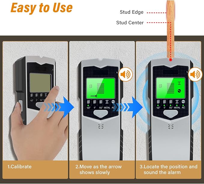 Stud Finder Wall Scanner, Upgraded 5 in 1 Electronic Metal Wood AC Wire Detector with Smart Sensor, LCD Display &Audible Alarm,Stud Beam Finders for the Center and Edge of Stud Metal Joist Pipe
