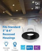 NICOR Lighting Recessed Ceiling Lights LED Downlight - 5/6 inch LED Recessed Light Fixtures - Selectable CCT 2700K-5000K, 918 Lumens, 10.3W - DLR56 LED Retrofit Ceiling Light, Black Baffle, 1-Pk