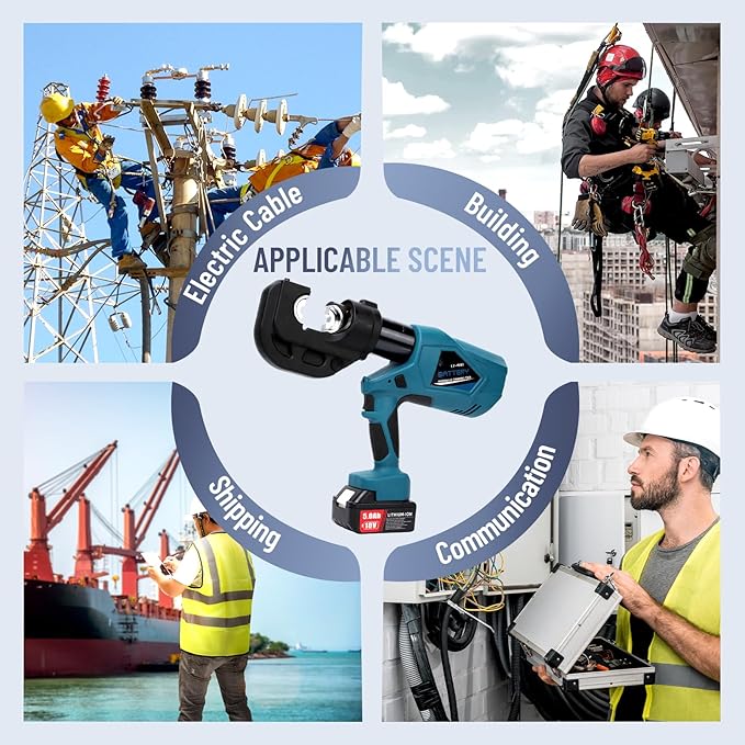 Electric Hydraulic Crimping Tool, 12Ton 6AWG-800MCM Rechargeable Hydraulic Cable Lug Crimper for Cu/Al Terminal, Continuously Crimp Wire Crimping Tool Kit with 12 Dies