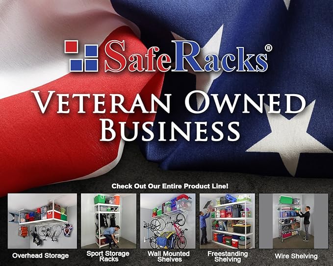 SafeRacks – 3x8 Overhead Garage Storage Rack - Height Adjustable Steel Overhead Storage Rack - 500 Pound Weight Capacity (White, 24"-45")