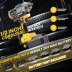 Cordless Impact Wrench 1/2 inch for DeWalt 20v Battery, Impact Wrench 950Ft-lbs High Torque Brushless Electric Impact Gun, Power Impact Driver with 3-Mode Speed, LED Work Light(no battery)