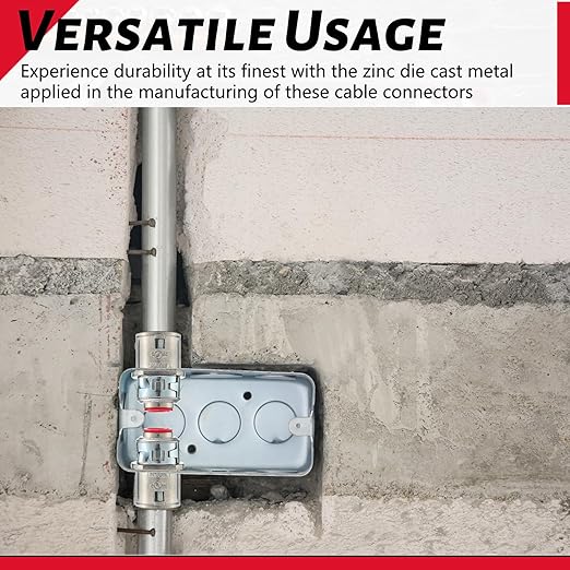 Metal-Clad Cable Connectors Zinc Electrical Conduit Connector 3/8" Snap in Connectors for Steel and Aluminum Cable (35 Pack)