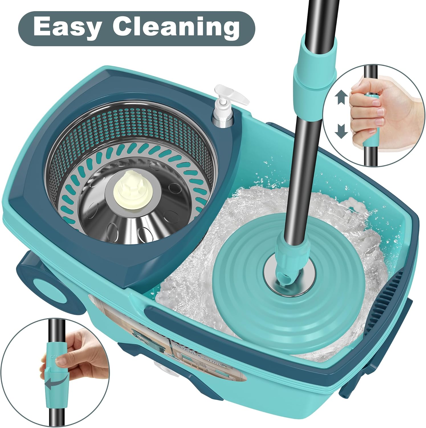 Spin Mop and Bucket System, Mop and Bucket with Wringer Set,Mops for Floor Cleaning,Household Supplies Tools with 3 Replacement Refills,61" Extended Handle for Household Hardwood Floor - Green