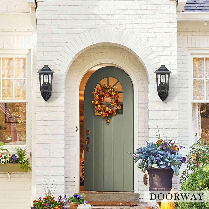 Darkaway Solar Outdoor Wall Lights, Dusk to Dawn Outside Wall Sconce Lighting with Remote, Black Exterior Light Fixture for House Porch Yard Hallway Doorway Garage