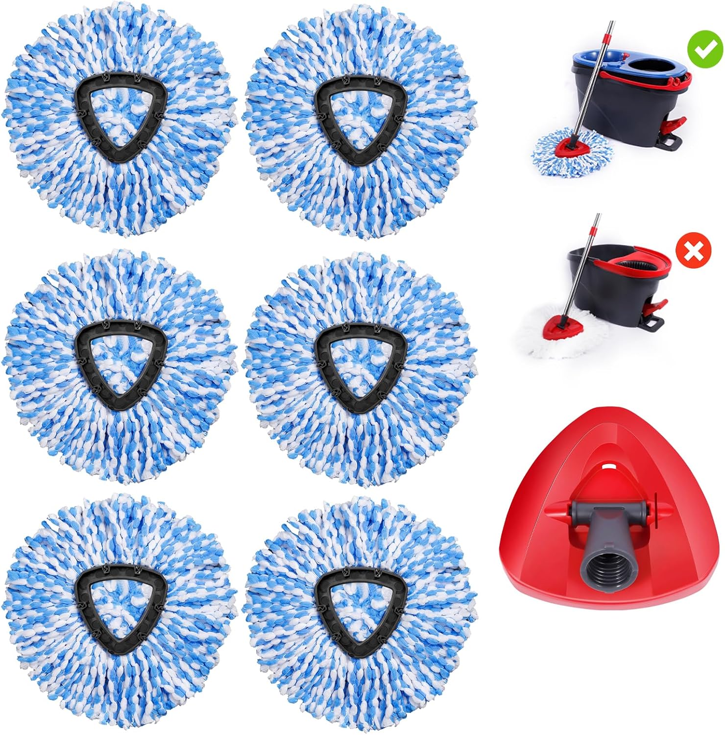 6 Pack Mop Replacement Heads Compatible with Oceda RinseClean 2-Tank System - Includes 1 Mop Base,6 Microfiber Mop Refills, Easy Cleaning Mop Head Replacement