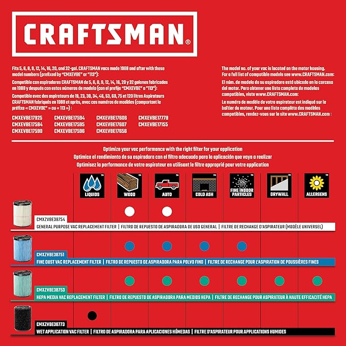 CRAFTSMAN CMXEVBE18595 16 Gallon 6.5 Peak HP Wet/Dry Shop Vac, Heavy-Duty Shop Vacuum Wet and Dry with Filter, 4 Dust Bags, Hose and Attachments for Home Projects & Renovations