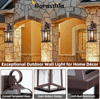 Bronze Outdoor Wall Lanterns Aluminum Anti-Rust Porch Lights 2-Pack, Exterior Light Fixtures IP65 Waterproof Clear Glass Brown Outdoor Sconces Lamps Wall Mount, Oil Rubbed Bronze
