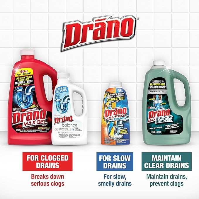 Drano Max Gel Drain Clog Remover and Cleaner for Shower or Sink Drains, Unclogs and Removes Hair, Soap Scum, Blockages, 32 oz