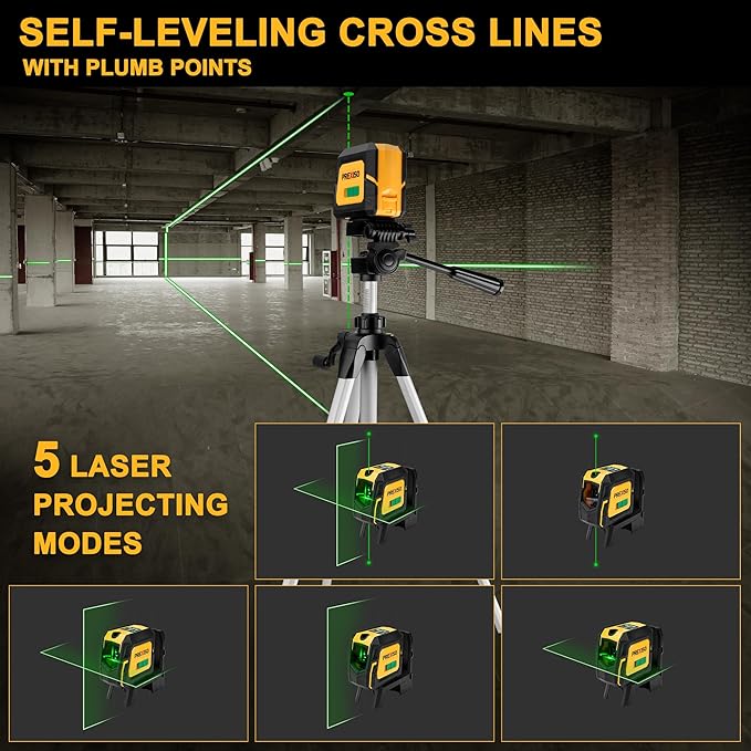 PREXISO Laser Level with Tripod & 2 Plumb Dots - 100 Ft Green Point Laser Level Self Leveling - Plumb Spot Alignment Cross Laser Line Tool for Construction, Ceiling, Floor Tile with Magnetic Base