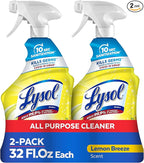 Lysol All Purpose Cleaner Spray, Multi-Purpose Disinfecting Spray, Kitchen & Bathroom Cleaner, Lemon Breeze Scent, 32 Fl Oz (Pack of 2)